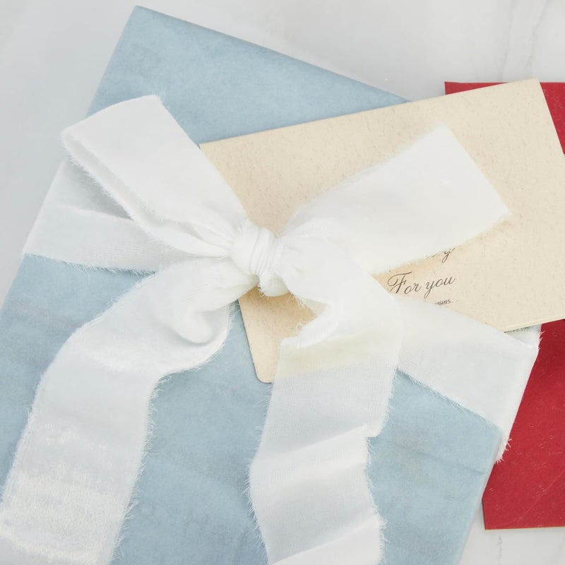 Keypan White Velvet Ribbon for Gift Wrapping - 1 1/2 inch Wide Handmade Fringe Fabric Ribbons for Christmas Decorations, Baby Shower, Flower Bouquet - Image 5